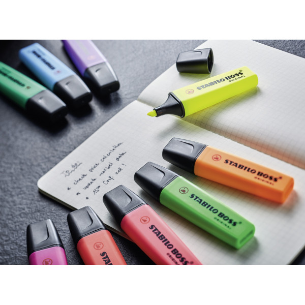Pot à crayons - 6 surligneurs - STABILO BOSS ORIGINAL - Assortiment fluo