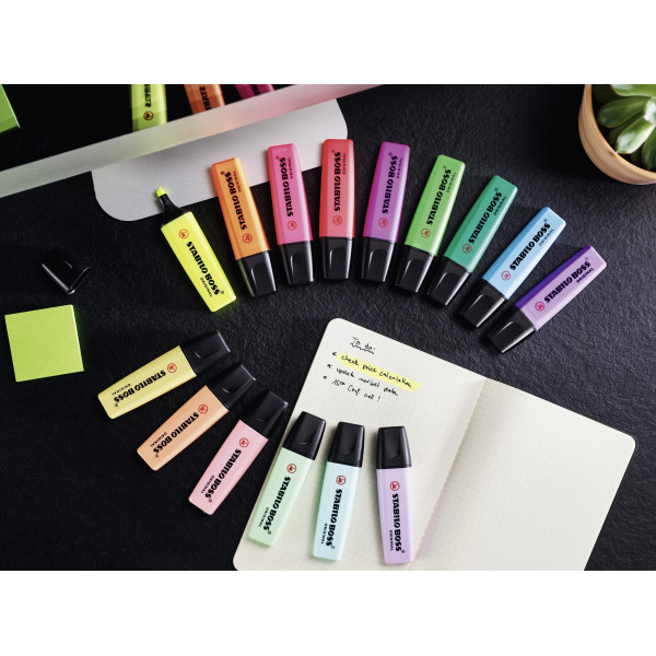 Pot à crayons - 6 surligneurs - STABILO BOSS ORIGINAL - Assortiment fluo