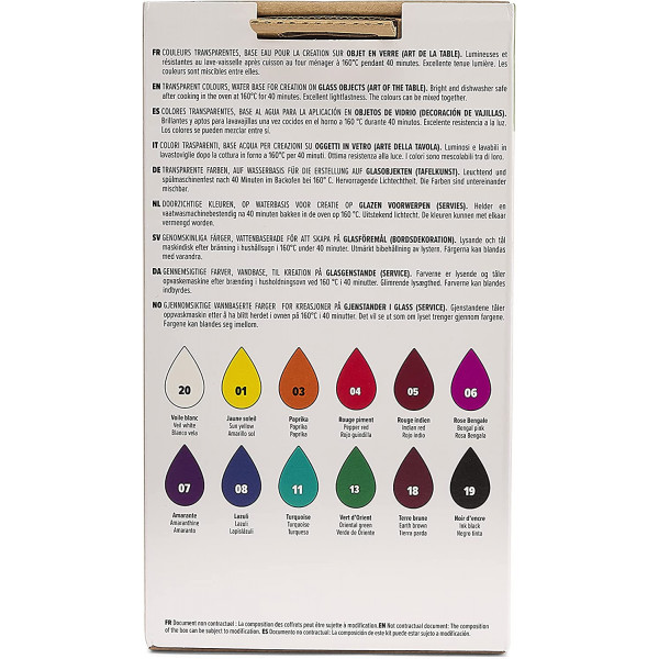 Kit - peinture pour verre - Pébéo - Vitrea 160 - 12x20ml - Assortiment couleurs