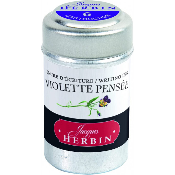 photo-6 cartouches d'encre - Violette pensée - Pour stylos plume et roller - Herbin