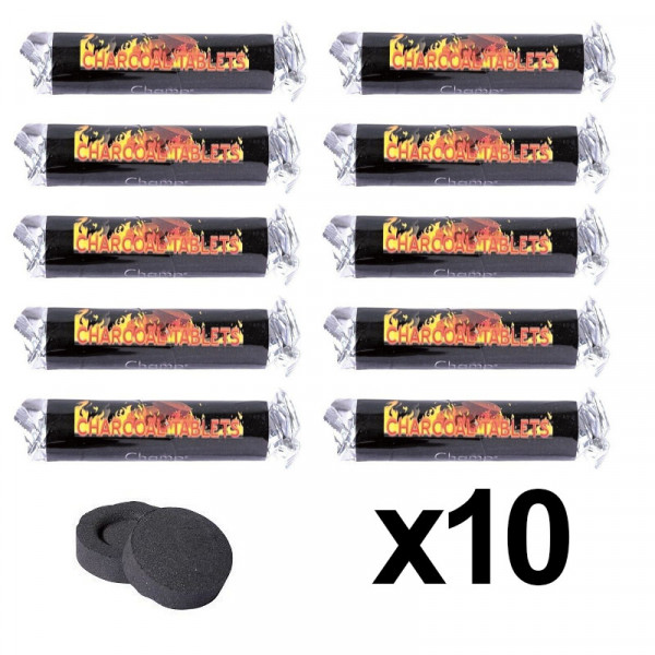 photo-Lot de 10 rouleaux de 10 galets de charbon - Chicha - Pipe à eau - Narguilé