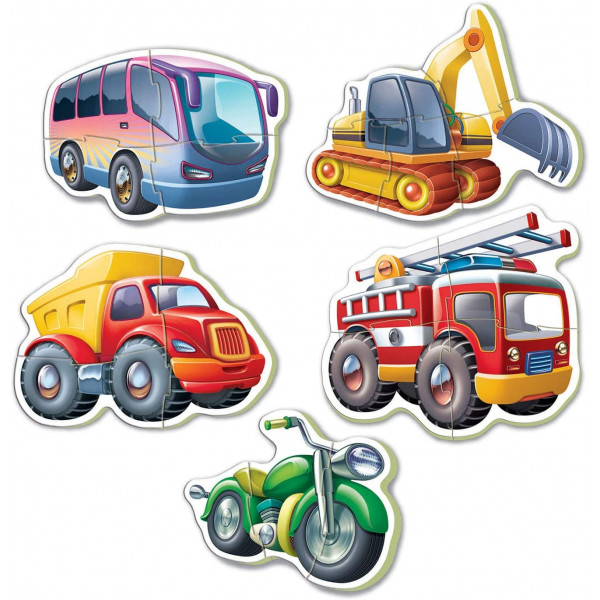 Puzzle - 5 pièces - Bébé dès 2 ans - Camion - Tracteur - Bus - Moto - Educa
