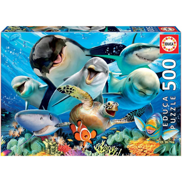 photo-Puzzle - 500 pièces - Selfie sous l'eau - Dauphins - Requin - Orque - Tortue