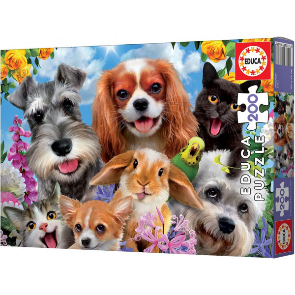 Puzzle - 200 pièces - Le selfie des animaux - Chien - Chat - Dès 6 ans - Educa