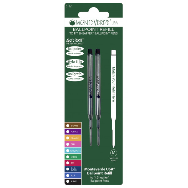 photo-Recharges pour stylo bille - Shaeffer - Noir - Pointe moyenne - Lot de 2 recharges