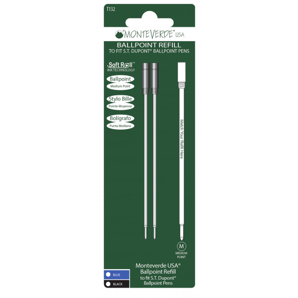 photo-Recharges pour stylo bille - Dupont - Bleu - Pointe moyenne - Lot de 2 recharges