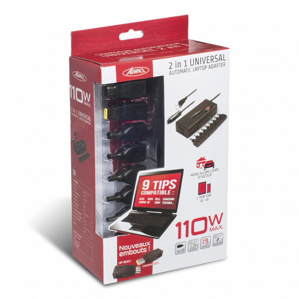 Chargeur universel pour pc portable - 90W - Allume cigare - Advance