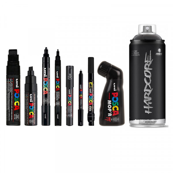 photo-8 marqueurs POSCA - Noir - Assortiment - 1 bombe Hardcore - Noir