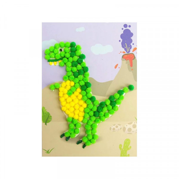photo-Tableau en pompons - Activité pour enfant - Dinosaure