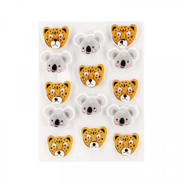 PHOTO-Stickers 3D - Panthère - Koala - En papier feutrine avec strass et yeux mobiles