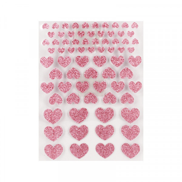 photo-Stickers - Paillettes - Cœurs rose - Plusieurs tailles - 72 unités