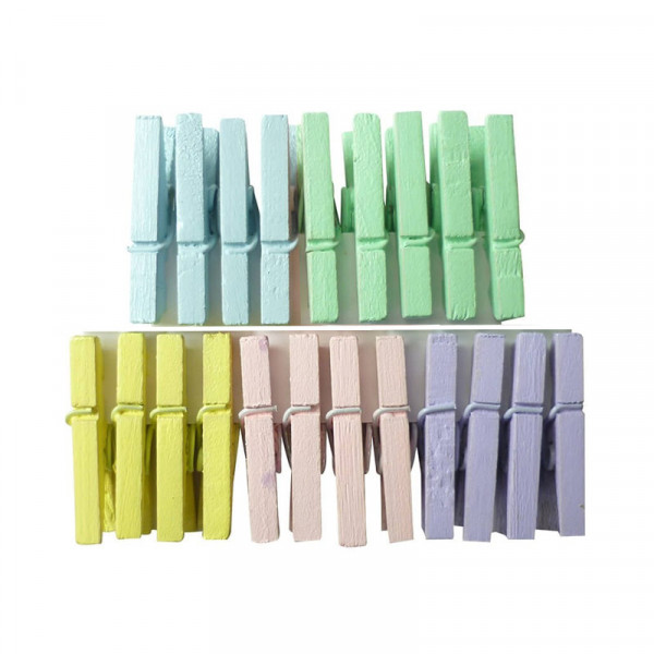 photo-Pinces à linge - Bois - Couleurs pastel - Décoration - 4,5 cm de longueur