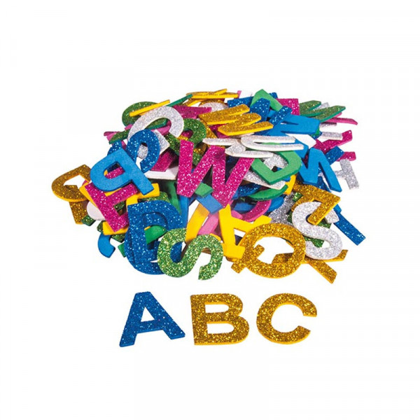 photo-Lettres - Alphabet - Adhésives - Mousse avec paillettes - Assortiment de couleur