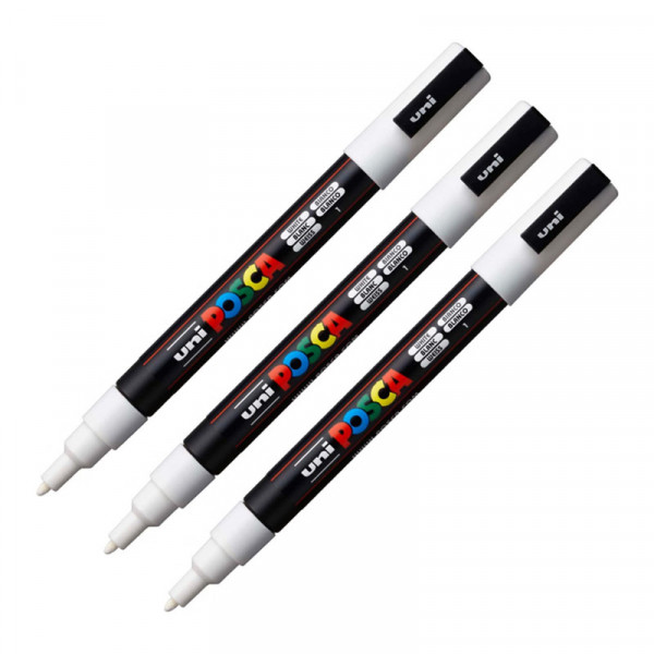 3 marqueurs Posca PC-3M blanc | pointe fine conique