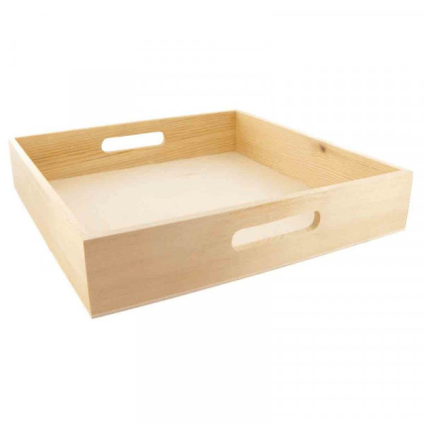 photo-Plateau carré - Bois naturel - Personnalisable - 32 x 32 x 6 cm