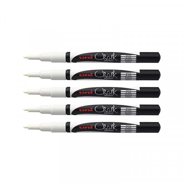 photo-Lot de 5 marqueurs craie Uni chalk marker Uni Ball pointe fine blanc