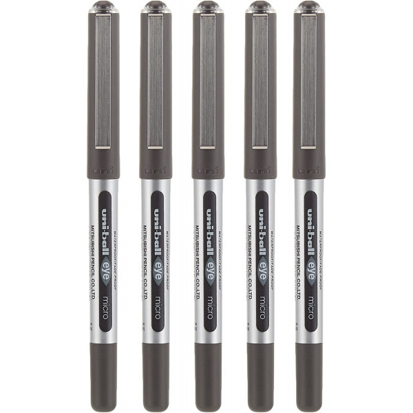 photo-Lot de 5 stylos roller noir Uni Ball EYE pointe fine 0,5mm