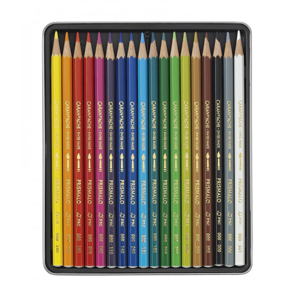 18 crayons de couleur - Aquarelle - Caran d'Ache - Prismalo - Assortiment