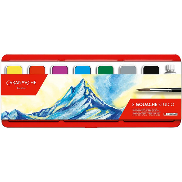 photo-Peinture gouache - 8 pastilles de peinture - Carand'Ache Studio - Pinceau inclus