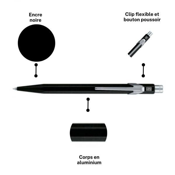 Stylo à bille - Noir - Métal - Pointe moyenne - Caran d'Ache - 849