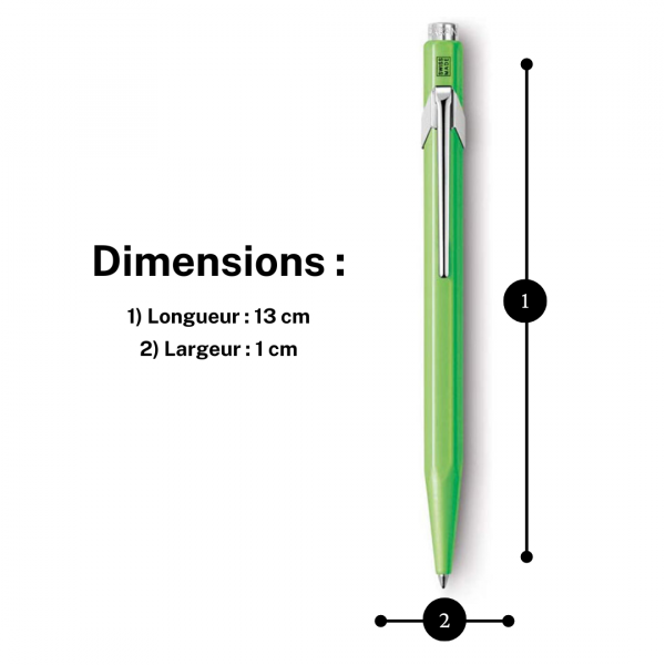 Stylo à bille - Vert fluo - Métal - Encre bleue - Pointe moyenne - Caran d'Ache - 849