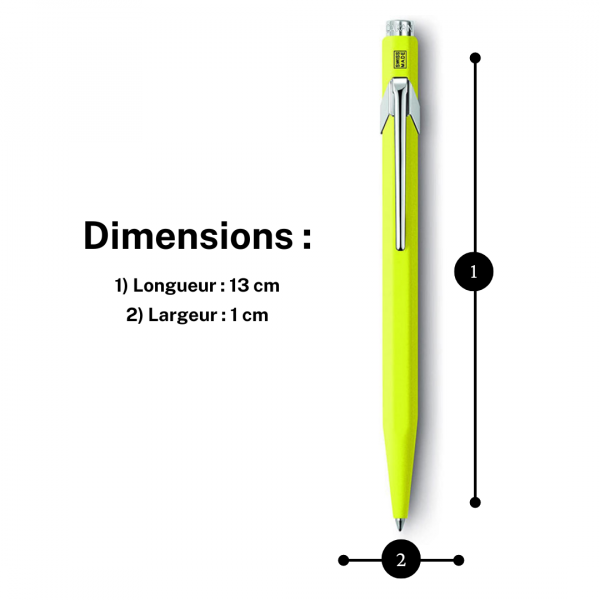 Stylo à bille - Jaune fluo - Métal - Encre bleue - Pointe moyenne - Caran d'Ache - 849