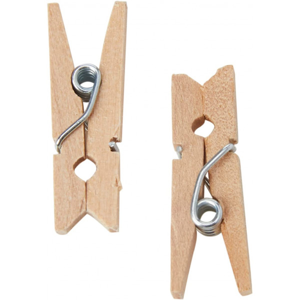 Mini pinces à linge - Bois naturel - 25x3mm - Loisirs créatifs - 45 unités