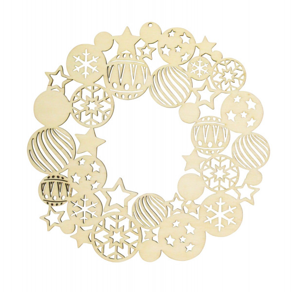 photo-Couronne en bois - Noël - Boules et étoiles - A personnaliser - CTOP