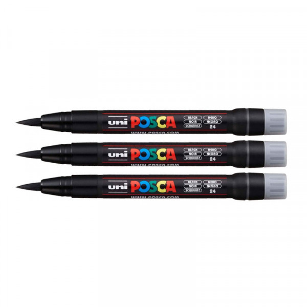 photo-Lot de 3 marqueurs Posca PCF-350 noir | pointe pinceau