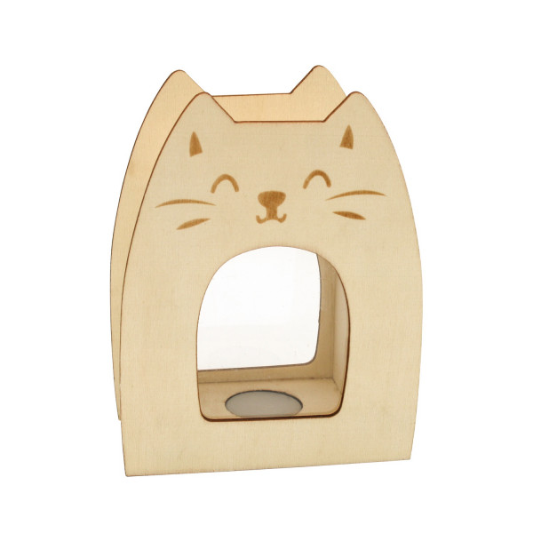 photo-Tirelire - Chat - Bois naturel - Personnalisable - 11 x 5 x 14 cm