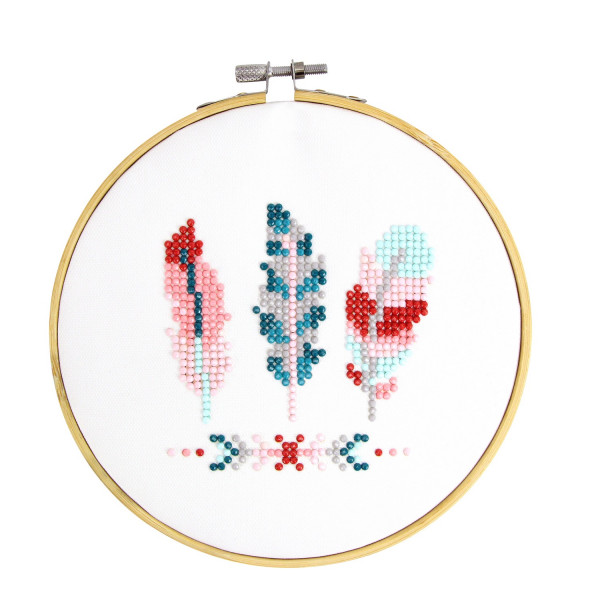 photo-Diamond painting - Plumes - Avec tambour à broder et perles