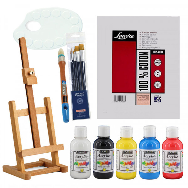photo-Pack - Je débute la peinture acrylique - Pinceaux - Toile - Peinture - Chevalet