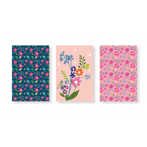 Cartes à colorier - Cartes noires à gratter - Fleurs - 3 modèles - 10 x 15 cm