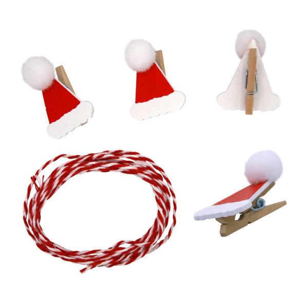 photo-Pinces à linges - Bois - Décorative - Bonnet de père noël - Calendrier de l'Avent