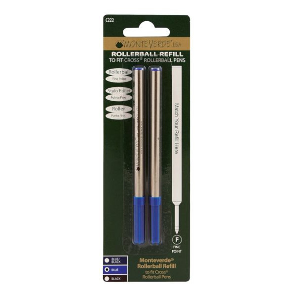 photo-Recharges pour stylo roller - Marque Cross - Bleu - Pointe fine - Lot de 2