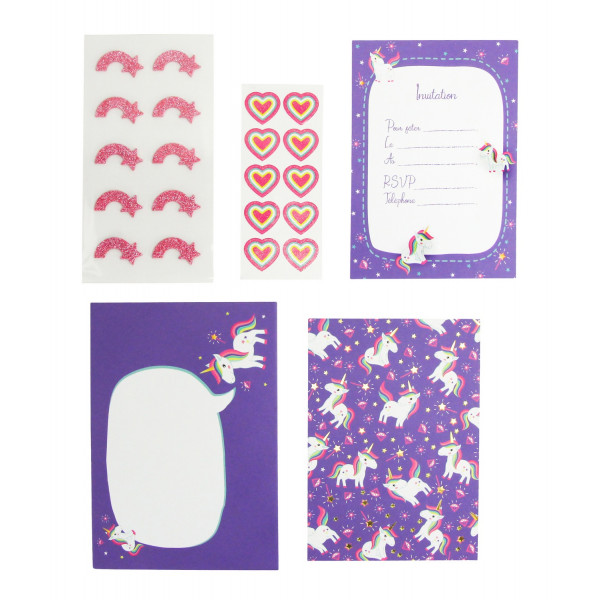 photo-Invitation pour anniversaire - Enfant - Fille - Licorne - Cœur - 10 cartes + enveloppes