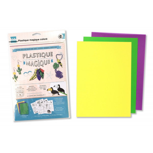 Feuilles de plastique magique - Plastique fou - Coloré - 20 x 28 cm - Vert - Jaune - Violet