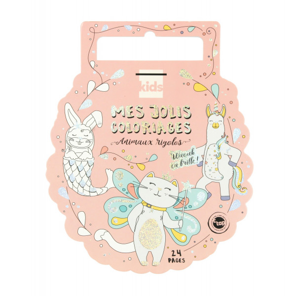 photo-Carnet de coloriage - Animaux rigolos - Licorne - Chat - Avec paillettes - 24 pages