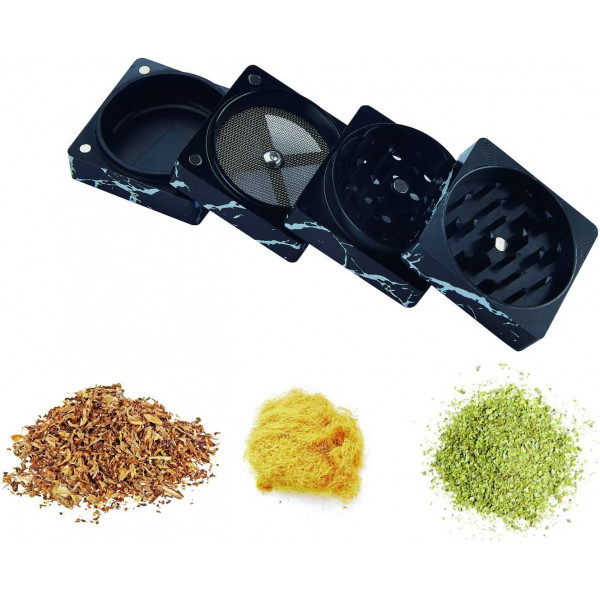 Grinder - Carré - Tabac - Epices - 4 étages - Marbre - 5 x 5 x 5 cm - Champ High