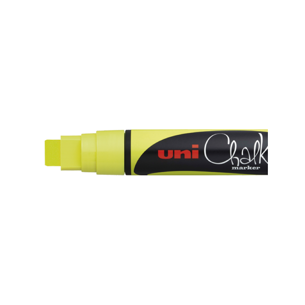 photo-Marqueur craie Uni chalk marker Uni Ball pointe large jaune fluo