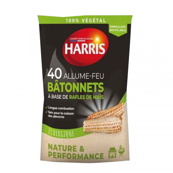 photo-Allume-feu - Bâtonnets de maïs - Ecologique - 100% végétal - 40 bâtons - Harris