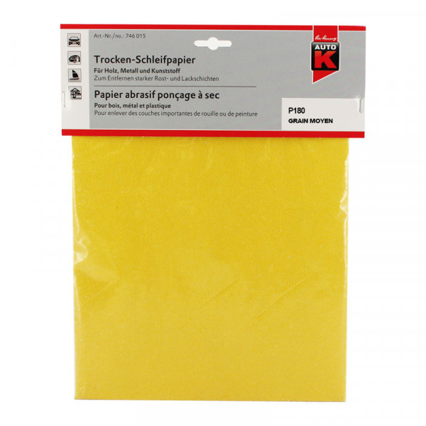 photo-Papier abrasif - Ponçage à sec - Grain moyen P180 - 230mmx280mm - Auto K