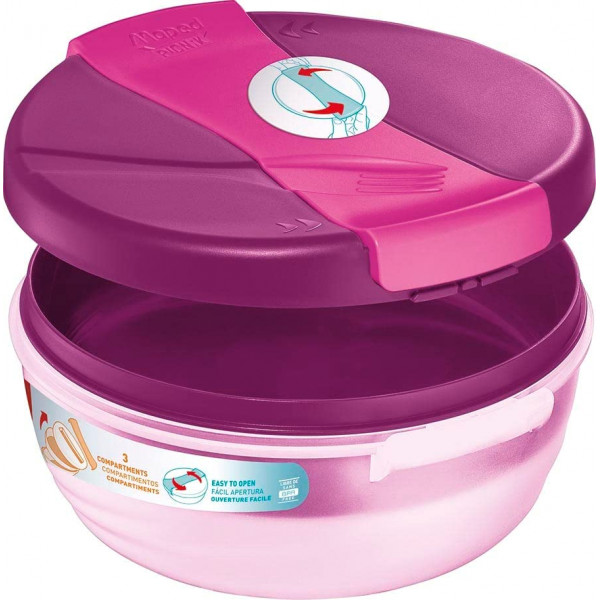 Grand bol déjeuner - Boîte à déjeuner - Lunch box - Bento - 3 compartiments - Rose