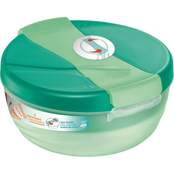 photo-Grand bol déjeuner - Boîte à déjeuner - Lunch box - Bento - 3 compartiments - Vert