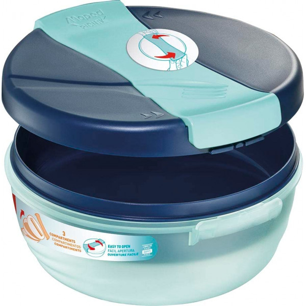 Grand bol déjeuner - Boîte à déjeuner - Lunch box - Bento - 3 compartiments - Bleu
