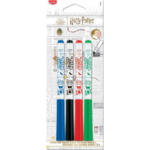 photo-4 feutres effaçables pour ardoise tableau blanc - Harry Potter - 4 couleurs - Maped