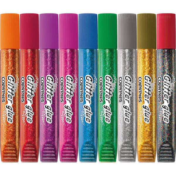 Colles à paillettes - Tubes de colles pailletées brillant - 9 couleurs - Maped Color'Peps