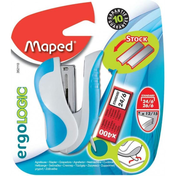 Petite agrafeuse - Pour agrafes 24/6 26/6 - Ergonomique - Coloris aléatoire - Maped