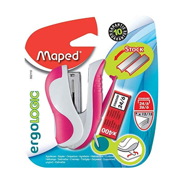 Petite agrafeuse - Pour agrafes 24/6 26/6 - Ergonomique - Coloris aléatoire - Maped