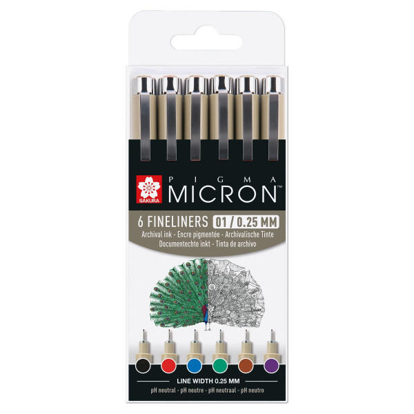 photo-6 feutres - 0,25mm - Dessin - Esquisse - Manga - Plusieurs couleurs - Sakura - Pigma Micron
